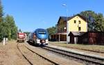 742 242-1 fuhr am 23.08.18 mit einem Messzug nach Luby u Chebu. Hier zusehen mit dem 844 024-0 in Luby u Chebu.