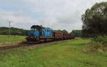 Übergabe Mn 87652 nach Bochov kurz vor dem Ziel mit der 742 270 und 3 leeren Waggons.