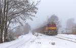 742 116-7 war am 02.02.17 mit einem leeren Holzzug in Aš Richtung Cheb zu sehen.