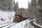 742 305, mit Holz beladenen Eanos aus Nejdek auf dem Weg nach Nove Sedlo.