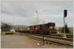 742 344 an der Spitze dieses Gterzuges am 16.4.2011 bei der Ein- Durchfahrt in Kaznějov (deutsch Kaznau, auch Kasenau, Kazniow, 1939-45: Ganau)