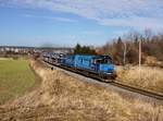 Die 742 243 und die 742 329 mit einem Autozug am 27.02.2017 unterwegs bei Nýřany.