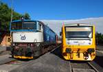 CD 814 044-4 und 750 707-2 am Hbf. Rakovnk am 4.7.2013.