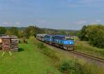 753 772 + 753 771 mit einem Autozug am 05.09.2014 bei Blizejov.