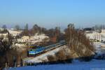 754.006 mit den R 776 (Klatovy - Železná Ruda-Alžbětín) unterwegs in Dešenice, 09.01.2024