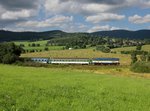 Die 754 057 mit einem Os nach České Budějovice am 07.08.2016 unterwegs bei Hory.