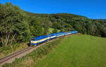 754 057 + 754 027 mit Sp 1707 am 11.08.2023 bei Hojsova Stráž-Brčálník.