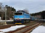 Die 754 015 am 01.01.2013 bei einer Rangierfahrt in Bhmisch Eisenstein.