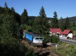 Die 754 046 mit einem R nach Bayerisch Eisenstein am 02.08.2013 unterwegs bei Bhmisch Eisenstein.