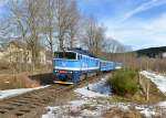 754 041 mit einem Os nach Bayerisch Eisenstein am 18.01.2014 bei Spicak.