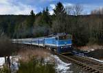 754 015 mit einem R nach Prag am 18.01.2014 bei Spicak.