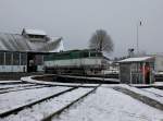 Die 754 074 auf der Drescheibe am 27.12.2014 im BW Klatovy.