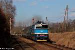 754 041-2 mit den Rx 776 (Pancir) nach Železná Ruda-Alžbětín in Janovice nad Úhlavou am 26.02.2015