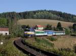 Die 754 024 mit einem Os nach Nové Údolí am 31.08.2015 unterwegs bei Plešovice.