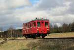 Am 16.04.16 hatten wir eine Fotofahrt mit T211 0608 und M131 1513 von Křimov nach Vejprty und zurück. Hier ist M131 1513 kurz vor Kovářská zu sehen.