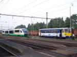 VT 642 der Vogtlandbahn und VT 810 der Tschechischen Staatsbahn (CD) treffen sich im Bf Franzensbad