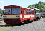 Vor dem Velky Hector ist ein TW der Baureihe 810, 810 325-1  Verunka  in Luzna u Rakovnika abgestellt.
