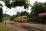 914/814 064 bei Einfahrt in den Bf Mutějovice, im Plan von Os6707, am 22.07.2019.