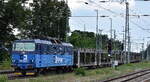 ČD Cargo a.s., Praha [CZ] mit ihrer  372 008-3  (NVR:  CZ-CDC 91 54 7 372 008-3 ) und einem PKW-Transportzug (leer) am 26.06.24 Höhe Bahnhof Ruhland.