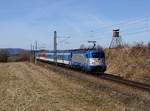 Die 380 006 mit einem Ex nach Linz am 26.03.2017 unterwegs bei Horní Dvořiště.