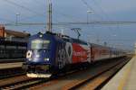 380 011 mit dem EX 571 aus Praha bei dem Zugendbahnhof Breclav/Lundenburg; am 17.03.2013