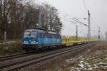 CD Cargo 383 010 kam am 23.11.2022 mit einem leeren Holzzug nach Stralsund Rügendamm, hier zu sehen durch Herzsprung gefahren.