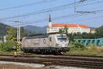 Fotogen vor dem Hintergrund Schloß Decin war am 6.9.2021 die private 383212-8 von Budamar im Bahnhof Decin Hlavni Nadrazi abgestellt. 