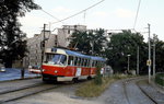 Ein unbekannter K2 der Straßenbahn Brno/Brünn ist im Juli 1983 auf der Linie 3 unterwegs