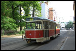Am 24.5.2016 war dieser Oldtimer Tramwagen Nummer 17 als Messtriebwagen in Liberec unterwegs. Hier sieht man ein außen angehängtes Messrad mit.