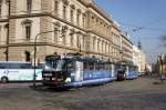 Tschechische Republik / Straenbahn Prag: Tatra T3R.P - Wagen 8544 / Tatra T3R.P - Wagen 8545 ...aufgenommen im Mrz 2015 an der Haltestelle  Karlovo nměst  in Prag.