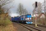 743 010-1 zu sehen mit einem Nahgüterzug nach Jablonec nad Nisou bei der Einfahrt in Vesec u Liberce am 28.03.24.