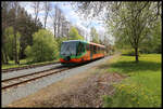 Einfahrt des GW Train 818245-3 am 28.4.2024 um 13.13 Uhr in den Bahnhof Poutnov.