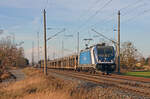 388 013 der CD Cargo schleppte am 05.12.24 einen leeren BLG-Autozug über´s Gegengleis durch Wittenberg-Labetz Richtung Falkenberg(E).