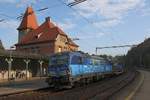 CDC 383 004-9 fährt am 15.September 2018 durch den Bahnhof Bilovice nad Svitavou.