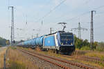 Am 18.09.24 rollte 388 009 mit einem Kesselwagenzug durch Saarmund Richtung Schönefeld.