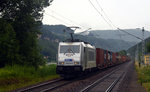 386 012 fuhr mit einem Containerzug am 17.06.16 durch Krippen Richtung Dresden. Gruß ans Personal!