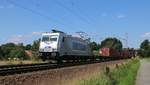 Metrans 386 019-4 mit Containerzug in Fahrtrichtung Nienburg(Weser).