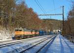 753 704-6 und 753 707-9 (PKP) zu sehen am 20.01.24 mit einem leeren Kohlezug in Bílina Kyselka.