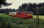 709919 unterwegs nach Obratan. Die Aufnahme entstand am 6.7.1992 mit dem Zug 220806 nahe dem Haltepunkt Lovetin.