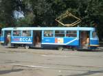 Eine Tatra Straenbahn steht an der Wendeschleife am Bahnhof von Odessa am 09.09.08