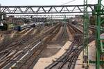 Blick vom Fußgängerübergang in den Bahnhof Szombathely. - Bild vom 11.September 2024.