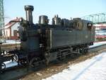 die historische Tenderlokomotive 22 034, fotografiert im Januar 2010 im Bahnpark Budapest