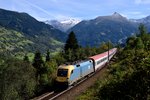 OIC 691 wird zwischen Klagenfurt und Salzburg von einem Taurus der ungarischen Staatsbahn befördert. Am 24. September 2014 war 470 007 der MAV bei der Talfahrt auf der Tauern Nordrampe bei Anger zu beobachten.