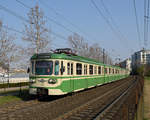 BHÉV MIX/A Triebwagen 853 in  Retrolackierung   auf der HEV-Linie H7  Müpa–Nemzeti Színház , Budapest 02.April 2019