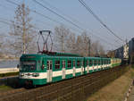 BHÉV MIX/A Triebwagen 848 in  Retrolackierung  auf der HEV-Linie H7 Müpa–Nemzeti Színház , Budapest 02.April 2019