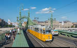 BKV Ganz-Gelenkwagen 1404 am 12. Juli 2018 auf der Linie 47 auf der Freiheitsbrücke.