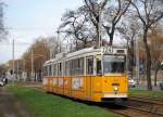 Tw.1420 im Einsatz auf der Linie 24 in der Fiumei ut. Beachtenswert sind auch die alten Fahrleitungsmasten, die in Budapest nur mehr auf diesem Streckenabschnitt anzutreffen sind.(05.03.2014)