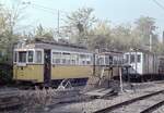 Budapest BKV im Oktober 1979: Impressionen aus einem der Budapester Sraßenbahnbetriebsbahnhöfe: Abgestellt waren die beiden Ganz V-Tw 1000 und 104* samt dem ATw 7032.