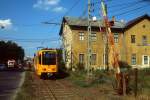 2002 kauften die Budapester Straßenbahnen 76 Triebwagen des Typs TW 6000 aus Hannover, hier überquert Nr.