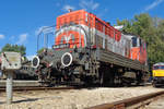 Froschblick auf MMV 449 029 in Budapest-Vasutmuseum am 9 September 2018 auf den Chip gebrannt.